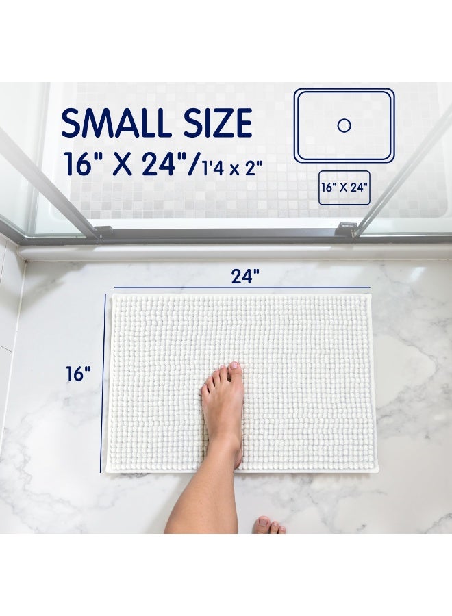 Bathroom Rugs Chenille Bath Rug Soft Short Plush, Water Absorbent Shower Mat Quick Dry Machine Washable(White,16" x 24") - Image 3